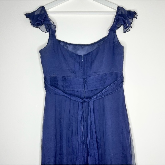 Amsale Navy Blue 100% Silk Crepe Formal Gown Maxi Dress Wedding Guess Size 8 - Picture 4 of 6